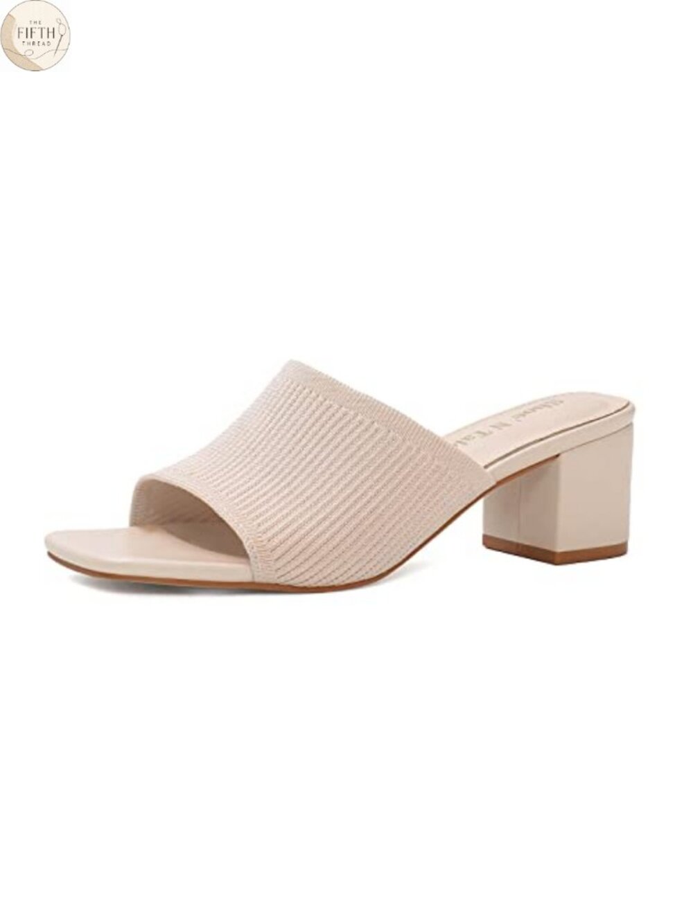 Women's Knitted Heeled Mules Square Open Toe Slip On Low Block Heel Sandals